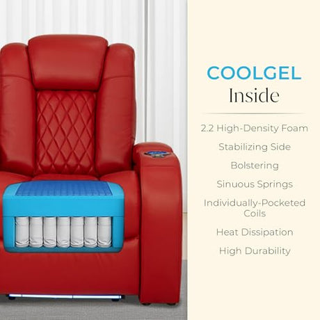 Seatcraft Virtuoso LT Zero-Gravity HeatZero Italian Leather Home Theater Seating, Heat & Massage, Power Headrest, Power Recline, Single Recliner, Red Seatcraft