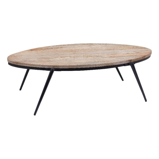 Martin Svensson Home Florence Natural Solid Wood Top and Black Metal Base Oval Coffee Table - WoodArtSupply