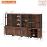 WAMPAT 4 PCS Modern 72" Tall Bookshelf with Metal Base and Adjustable Shelves, Library Bookcase with Storage Cabinet and Open Book Shelfs, Wood Bookshelves for Home Office, Living Room, Brown WAMPAT