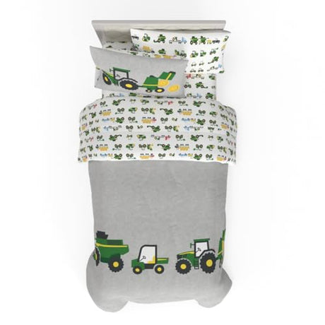 Franco Kids John Deere Farm Equipment Bedding 4 Piece Super Soft Reversible Comforter and Sheet Set, Twin, (Officially Licensed Product) Franco