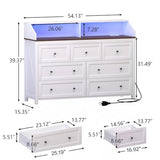 GlouMod LED Dresser with Charging Station, 7 Drawer Dresser for Bedroom, Chest of Drawers with LED Lights, Wood Dresser for Closet, Living Room, Hallway, Kids Room, Large White Dresser GlouMod