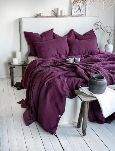 Linen Organic Duvet Cover in Fuchsia. King, Queen, Twin, Full, Double, Single Sizes. with Coconut Buttons Dark Purple Linen Duvet Cover. Magenta Linen Bedding Set. (Twin 68x90'') Generic