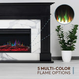 Cambridge Sofia 53-in. Freestanding Fireplace Mantel in Black with White Marble Inlay and Log Display, Electric Heater Insert with Color Changing Flames for Living Room, Bedroom CAMBRIDGE