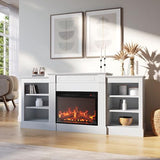 BELLEZE Modern 66" Mantel with Electric Fireplace Heater with Sound,Modern TV Stand for TVs up to 75", Media Entertainment Center with Side Shelves - Lenore (White) BELLEZE