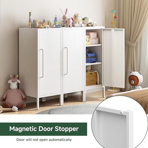 PEROKIER Metal Storage Cabinet with 2 Adjustable Shelves Freestanding White Storage Cabinets with Door for Office Kitchen Bathroom Living Room Pantry Garage PEROKIER