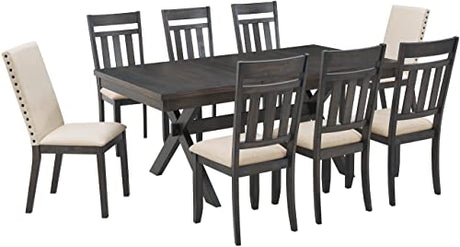 Crosley Furniture Hayden 9-Piece Modern Farmhouse Dining Table Set for 8 with 6 Slat and 2 Parsons Chairs, Slate Crosley Furniture