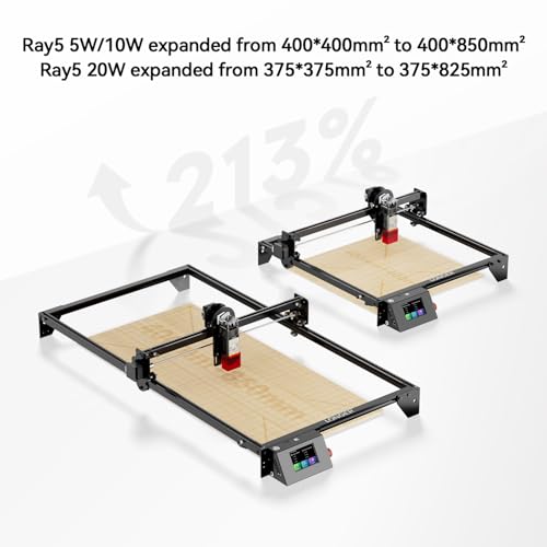 Longer RAY5 10W Laser Engraver with Air Assist Kit and Y-axis Extension kit, Compressed Spot CNC, App Offline Control, DIY Engraving Tool for Metal/Glass/Wood, Engraving Area 15.7"*33.5"(400 * 850mm) Longer
