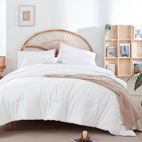 weigelia Full Size Comforter White Modern 3PCS Microfiber Full Size Comforter Sets for All Season Comforter for Men, Women and Girls Soft Lightweight Bed Comforter Set weigelia