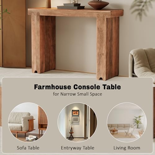 Merax Farmhouse Mango Wood Entryway Table, Minimalist Narrow Console Tables for Hallway, Living Room, Foyer, Easy Assemble, Honey Merax