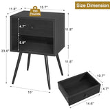 VECELO Nightstands Set of 2, Mid Century Modern End Bedside Table, Night Stand with Storage Drawer and 2 Tiers Open Shelf for Small Place, Bedroom, Living Room, Easy Assembly, Black VECELO