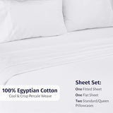 California Design Den Certified 100% Egyptian Cotton Sheets Queen Size Bed Set - Lightweight & Crisp Percale Queen Sheet Set Deep Pocket, Durable Luxury Bedding - White California Design Den