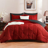 DOWNCOOL 7 Pieces Red and Black King Size Comforter Set, Pintuck Pinch Pleat Bed in a Bag, Soft Microfiber All Season Bedding Set for Bedroom with Sheets, Pillowcases & Shams DOWNCOOL