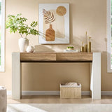 OKD Modern Entryway Console Table, Sofa Table with Drawers, 63" Long Hall Table Behind Couch, Thick Wood Design for Living Room, Hallway - Antique White OKD