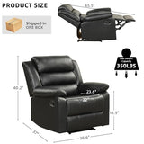 IOMOR Manual Recliner Chair with Overstuffed Arm and Extra-Padded Back, Breathable PU Leather Reclining Chair for Adults, Single Sofa for Living Room, Bedroom (Black)