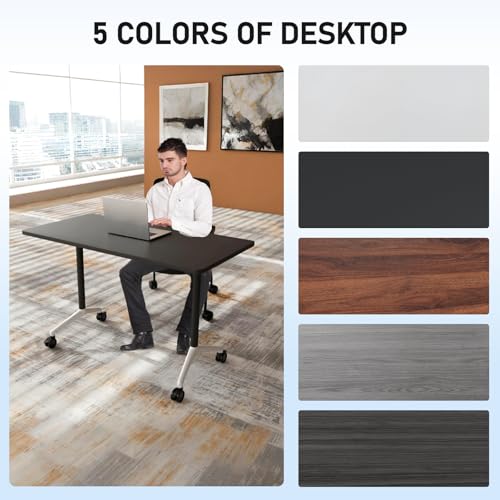 JEHUJD Conference Table,2 Pack Folding Conference Room Tables with Wheels,Mobile Training Modular Flip Top Nesting Table, Rolling Meeting Stackable Tables for Office Seminar Room(47.2'',Grey) JEHUJD