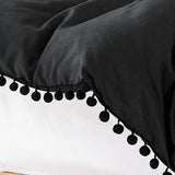 YIRDDEO Full Size Comforter Sets - Full Size Comforter with Ball Pom Fringe, Soft Bedding Set for All Seasons - 3 Pieces, 1 Comforter (79"x90") & 2 Pillow Shams(20"x26"), Black YIRDDEO