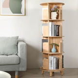 Rengue 4-Tier 360° Rotating Bookshelf Tower - Solid Wood Corner Organizer in Natural Finish Rengue