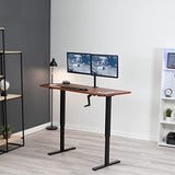 VIVO Manual Height Adjustable 60 x 24 inch Stand Up Desk, Dark Walnut Solid One-Piece Table Top, Black Frame, Standing Workstation with Foldable VIVO