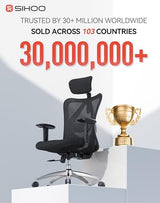 SIHOO M18 Ergonomic Office Chair, High Back Mesh Desk Chair with Adjustable Headrest & Lumbar Support, 330lbs Capacity Computer Chair with 2D Armrests & Wide Cushion, Tilt Lock, for Home Office-Black SIHOO
