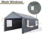 GarveeLife Carport 10x20ft Heavy Duty Carport with Roll-up Windows, Car Canopy Portable Garage with Removable Sidewalls & Doors, Car Canopy with All-Season Tarp for Car Boat Truck Motorcycle, Grey GarveeLife