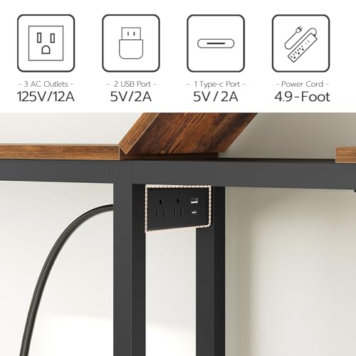 YATINEY Narrow Console Table, 70.9" Behind Couch Table Skinny, Small Entryway Table with Power Outlets, Modern Hallway Table for Living Room, Entryway, Rustic Brown and Black CT15UBR YATINEY