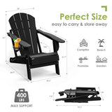 GREENVINES Folding-Adirondack-Chairs-Set-of-2 | HDPE Plastic | Fire Pit Chair | All Weather | Cup Holder | Black | for Deck Backyard Patio Outdoor Garden GREENVINES