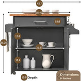 Hodedah Rolling Wood Kitchen Island Cart with Spice Rack, Towel Rack, Utensil Drawer plus Cabinet, White with Beech Top Hodedah