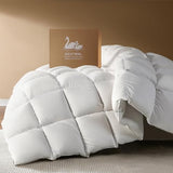 Gehtmnl Goose Down Fiber Comforter King Size – All Season Naturally Breathable Down Comforters, Luxury Hotel Collection Duvet Insert with 8 Corner Tabs, Cotton Fabric & Baffle Box (White,65oz Fill) Gehtmnl