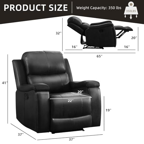 IOMOR Leather Recliner Chair, Manual Recliner Chair for Adults with Overstuffed Arms and Back, Single Sofa Recliner with Cup Holders for Living Room (1, Black)