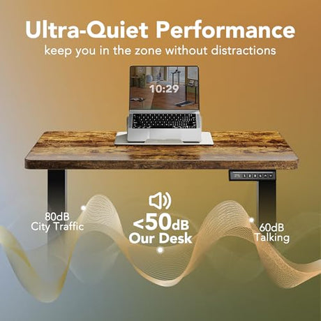 HUANUO 63 x 28 inch Electric Standing Desk Adjustable Height, 4 Memory Height Settings, Sit Stand Up Desk for Home Office & Computer Workstation, Rustic Brown HUANUO
