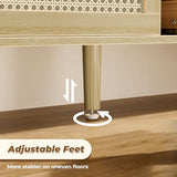 SUPERJARE Boho TV Stand for 55 Inch TV, Entertainment Center with Adjustable Shelf, Rattan TV Console with 2 Cabinets, Media Console, Solid Wood Feet, 4 Cord Holes, for Living Room - Natural SUPERJARE