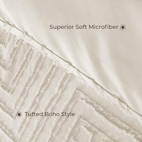 Litanika Beige Full Comforter Set, 3 Pieces Cream Tufted Boho Farmhouse Bedding Comforter Sets, Lightweight Fluffy Comforter Bed Set for All Season (79x90In Comforter and 2 Pillowcases) Litanika