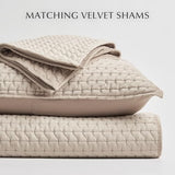 EVERGRACE Luxury Velvet Quilt Set King Size 3 Piece, Soft Cross-Stitch Velvet Comforter Set with Pillow Shams, Lightweight Coverlet Bedspread Bedding Set for All Seasons, Light Taupe EVERGRACEHOME