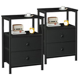LOAKEKEL Night Stand Set 2, Bed Side Table with 2 Fabric Drawers, Nightstand with Open Storage Shelf for Bedroom, Small End Tables Living Room, Black, HETS002BK LOAKEKEL