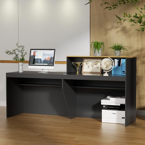 85.8 inches Reception Desk with Counter Modern Front Table Checkout Counter Table Retail Counter for Reception Room,Salon,Office,Store,Shop,Clinic,Lobbies,Retail,Home,Black and Natural