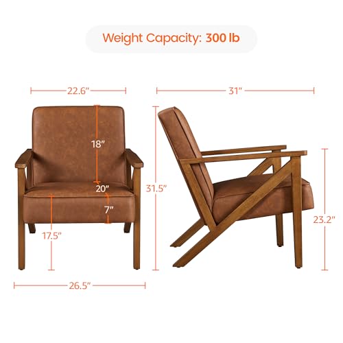 Yaheetech Accent Chair, Armchair with Strong Wood Frame, PU Leather Modern Retro Lounge Chair for Living Room/Lounge/Office/Reception Area, 2 Pieces, Light Brown Yaheetech