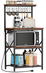Furologee Rustic Brown Kitchen Bakers Rack with Power Outlet and 4 Tiers of Storage Furologee