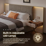 Olodumare Luxury Modern Bed Frame with Velvet Headboard, 2 LED Lights & Floating Nightstands, King, Coffee | Sturdy Wood & Metal Platform Bed, No Box Spring Needed Olodumare