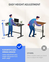 FLEXISPOT H7 Plus Gas Spring Adjustable Standing Desk, Mobile Rolling Sit-Stand Table with Wheels, Cordless Stand Up Desk for Small Spaces & Home Office, 48" One-Piece Desktop Black,Height 27.6"–45" FLEXISPOT