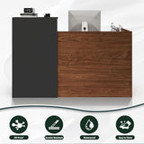 YTElantivo 63″ L-Shaped Reception Desk with Counter – Modern Office Front Desk for Salon, Clinic & Retail, Spacious Workstation, Easy Assembly, Black-Brown Receptionist Desk YTElantivo