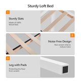 VINGLI Junior Low Loft Bed with Stairs, White Wood Loft Bed Full Size for Adults, Kids and Young Teens, No Box Spring Required,Wood Slat Support VINGLI