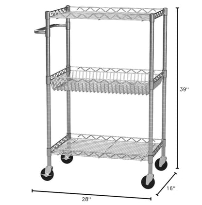 Alera ALESW342416BA 28 in. x 16 in. x 39 in. 500-lb. Capacity Three-Tier Wire Rolling Cart - Black Anthracite