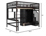 SOFTSEA Espresso Full Size Loft Bed with Desk, Wardrobe, and Storage Steps for Kids SOFTSEA