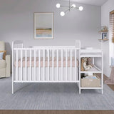 Dream On Me Anna 3-in-1 Convertible Full-Size Baby Crib & Changer with Storage in White, GreenGuard Gold & JPMA, Pinewood, Converts to Day & Toddler Bed, 3 Mattress Heights, 1″ Changing Pad