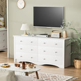 YESHOMY Dresser with 6 Drawer, Wood Wide Chest Storage Organizer and TV Stand for Living Room, Hallway, Dormitory, White YESHOMY