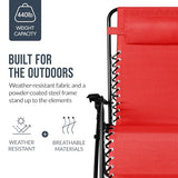 Best Choice Products Set of 2 Extra Wide Adjustable Steel Mesh Zero Gravity Lounge Chair Recliners w/Pillows and Cup Holder Trays - Crimson Red