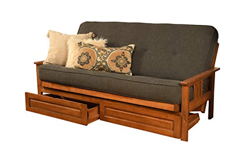 Kodiak Furniture Monterey Futon Set with Storage Drawers, with Barbados Base and Linen Charcoal Mattress Kodiak Furniture