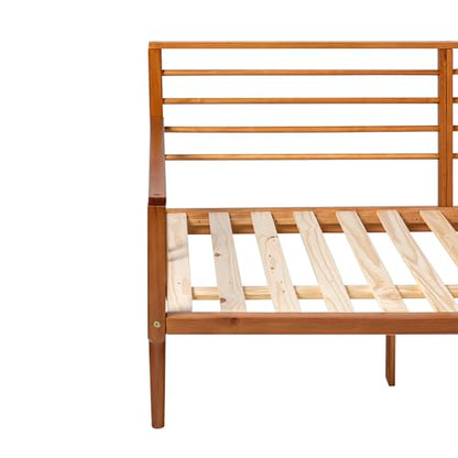 Mid-Century Modern Caramel Wood Spindle Daybed Frame with Headboard and Footboard - Twin Size - WoodArtSupply