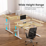 Rolanstar L Shaped Standing Desk with Keyboard Tray, Height Adjustable Corner Desk with LED Light & Power Outlet, Electric Sit Stand Computer Desk with Monitor Stand, Beige Rolanstar
