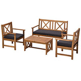 Outsunny 4 Piece Acacia Wood Outdoor Patio Furniture Set with 2 Armchairs, 1 Sofa, & 1 Coffee Table, Cushions Included Outsunny